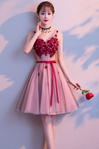 New Arrival V Neck Off the Shoulder Appliques Tulle Short Homecoming Dresses Prom Dress