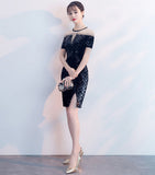 Chic Short Sleeves Black Sequin Mermaid Shiny Short Homecoming Dresses Prom Dress Party Gown