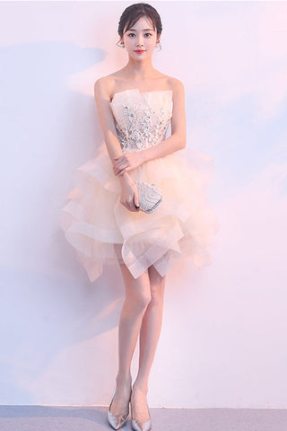 Fashion Ball Gown Asymmetric High Low Tulle Mini Length Homecoming Dresses Prom Dress
