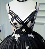Spaghetti Straps Black Tulle Ball Gown Homecoming Dresses Short Prom Dress Party