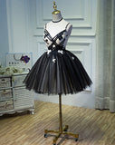 Spaghetti Straps Black Tulle Ball Gown Homecoming Dresses Short Prom Dress Party