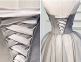 Strapless Grey Ivory Tulle Ball Gown Homecoming Dresses Appliques Short Prom Dress Party