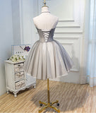Strapless Grey Ivory Tulle Ball Gown Homecoming Dresses Appliques Short Prom Dress Party
