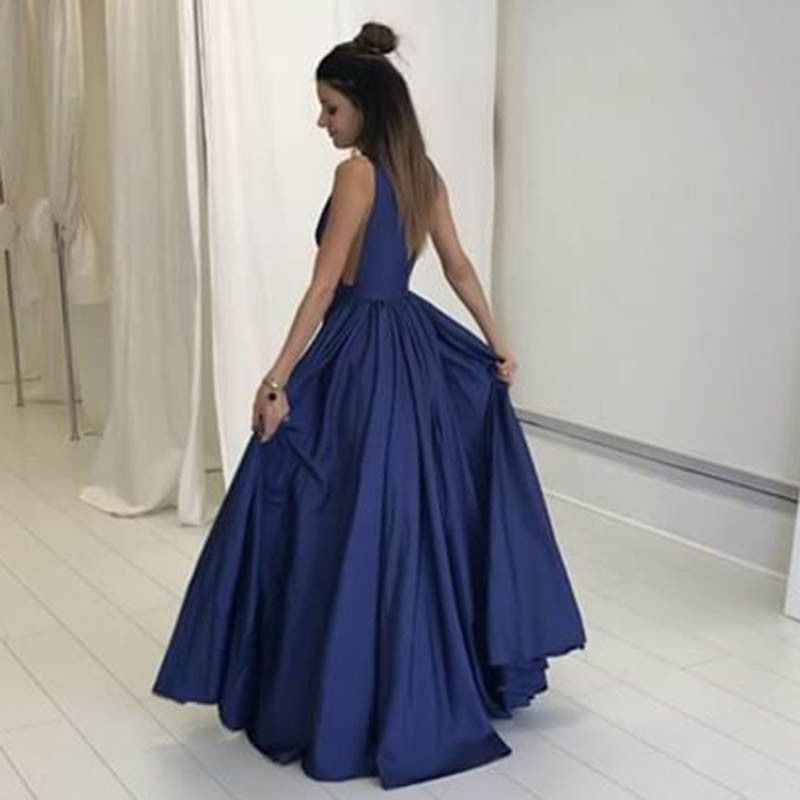 Elegant Deep V Neck Off the Shoulder Dark Blue Evening Gowns Prom Dress