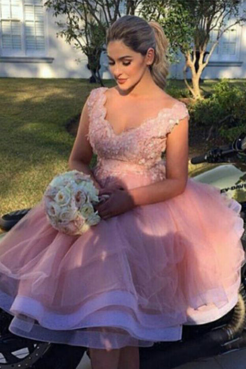 Blush Pink Appliques Empire Waist Plus Size Short Homecoming Dress Prom Graduation Dresses
