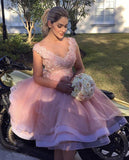 Blush Pink Appliques Empire Waist Plus Size Short Homecoming Dress Prom Graduation Dresses