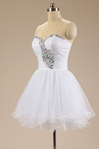 Fashion Sweetheart Neckline White Tulle Cheap Homecoming Dresses Short Prom Dress Gowns