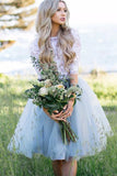 Chic Half Sleeves White Lace 2 Pieces Short Homecoming Dress Prom Graduation Dresses