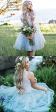 Chic Half Sleeves White Lace 2 Pieces Short Homecoming Dress Prom Graduation Dresses