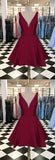 Simple V Neck Burgundy Satin Cheap Homecoming Dresses Short Graduation Prom Dress