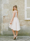 Front Short Long Back V Neck Ivory Lace Homecoming Dresses Wedding Prom Dress