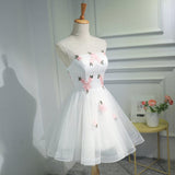 New Arrival White Tulle Pink Flowers Princess Homecoming Dresses Graduation Prom Dress