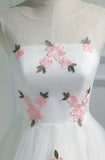 New Arrival White Tulle Pink Flowers Princess Homecoming Dresses Graduation Prom Dress