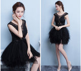 Fashion Cap Sleeves Black Lace Tulle High Low Skirt Homecoming Dresses Short Prom Dress