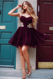 Chic Spaghetti Straps Lace Appliques Cheap Grape Homecoming Dress Short Hoco Prom Dresses
