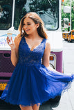 Chic Off the Shoulder Backless Royal Blue Lace Mini Homecoming Dresses Graduation Prom Dress