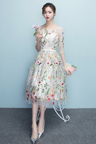 New Arrival Colorized Embroidery Lace Half Sleeves Knee Length Homecoming Dresses Prom Dress LD1266