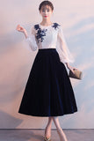 New Arrival Long Sleeves White Lace Tea Length Homecoming Dresses Graduation Prom Dress