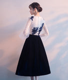 New Arrival Long Sleeves White Lace Tea Length Homecoming Dresses Graduation Prom Dress
