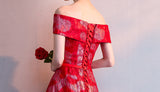 Red Lace Homecoming Dresses,Charming Off the Shoulder Homecoming Dress, Short Prom Dress