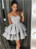 Fashion Spaghetti Straps Blush Pink Appliques Homecoming Dresses,Short Prom Graduation Dress