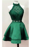 2 Pieces Dark Green Lace Homecoming Dresses Graduation Dress
