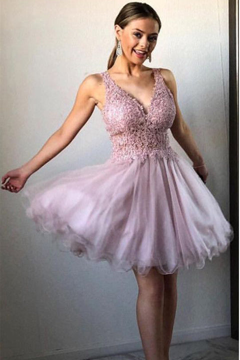 Pink Lace Homecoming Dresses,Short Homecoming Dresses,V Neck Homecoming Dress,Prom Hoco Dress