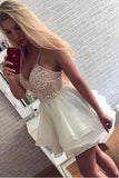 Fashion Spaghetti Straps Ivory Lace Appliques Homecoming Dress Shot Tiered Prom Hoco Dresses