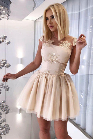 Mini Length Cap Sleeves Lace Open Back Homecoming Dresses Prom Graduation Dress Gowns