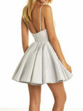 Top Selling V Neck White Lace Appliques Grey Short Homecoming Dresses Graduation Prom Dress