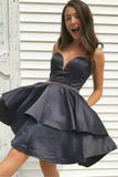 Fashion Strapless Dark Grey Short Homecoming Dresses Prom Graduation Dress With Pocket