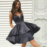 Fashion Strapless Dark Grey Short Homecoming Dresses Prom Graduation Dress With Pocket