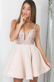 Open Back Spaghetti Straps Rose Gold Sequin Short Homecoming Dresses Sexy Prom Hoco Dress