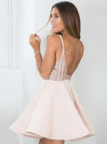 Open Back Spaghetti Straps Rose Gold Sequin Short Homecoming Dresses Sexy Prom Hoco Dress