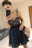 Chic Empire Waist Lace Spaghetti Straps Black Short Homecoming Dresses Prom Cocktail Dress