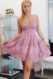 Spaghetti Straps Blush Pink Lace Short Homecoming Dresses Backless Prom Graduation Dress