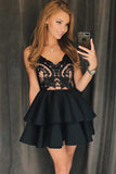 A Line Spaghetti Straps Lace Black Beaded Short Homecoming Dresses Prom Hoco Dress For Party