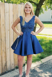 Chic Royal Blue Lace Backless V Neck Plus Size Short Homecoming Dresses Prom Hoco Dress