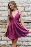 A Line Deep V Neck Short Homecoming Dresses Prom Dress