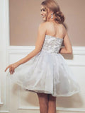Fashion Strapless Silver Appliques Short Homecoming Dresses Prom Hoco Dress Party Gowns