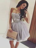 Fashion Strapless Silver Appliques Short Homecoming Dresses Prom Hoco Dress Party Gowns