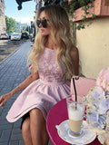 Chic Lace Pink Tiered Skirt Homecoming Dresses Short Prom Hoco Dress For Party Cocktail Gowns