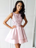 Chic Lace Pink Tiered Skirt Homecoming Dresses Short Prom Hoco Dress For Party Cocktail Gowns