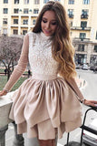 High Neck Open Back Long Sleeves Lace Homecoming Dresses Short Prom Hoco Dress For Party