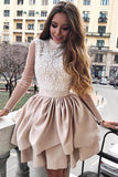 High Neck Open Back Long Sleeves Lace Homecoming Dresses Short Prom Hoco Dress For Party