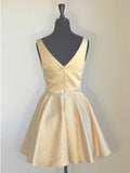 Simple A Line V Neck Real Picture Yellow Short Prom Dress Homecoming Dresses For Party