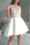 New Arrival V Neck Flesh Pink Lace White Hi-Lo Prom Dresses Homecoming Dress for Party