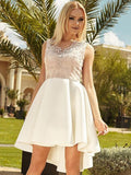 New Arrival V Neck Flesh Pink Lace White Hi-Lo Prom Dresses Homecoming Dress for Party