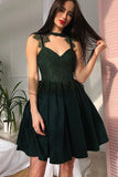 Elegant A Line Black Lace Straps Short Prom Dresses Homecoming Dress For Party