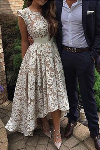 Cap Sleeves Ivory Lace High Low Beach Wedding Dresses Prom Homecoming Dress For Party